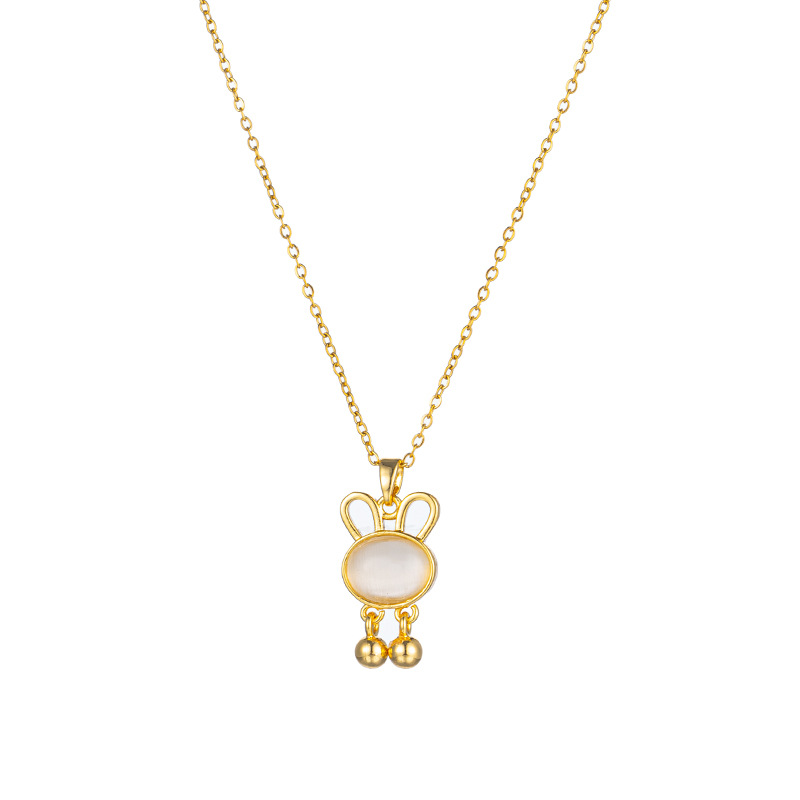 Retro light luxury cat's eye stone rabbit pendant titanium steel necklace, women's niche and versatile collarbone chain new accessory wholesale Item Picture