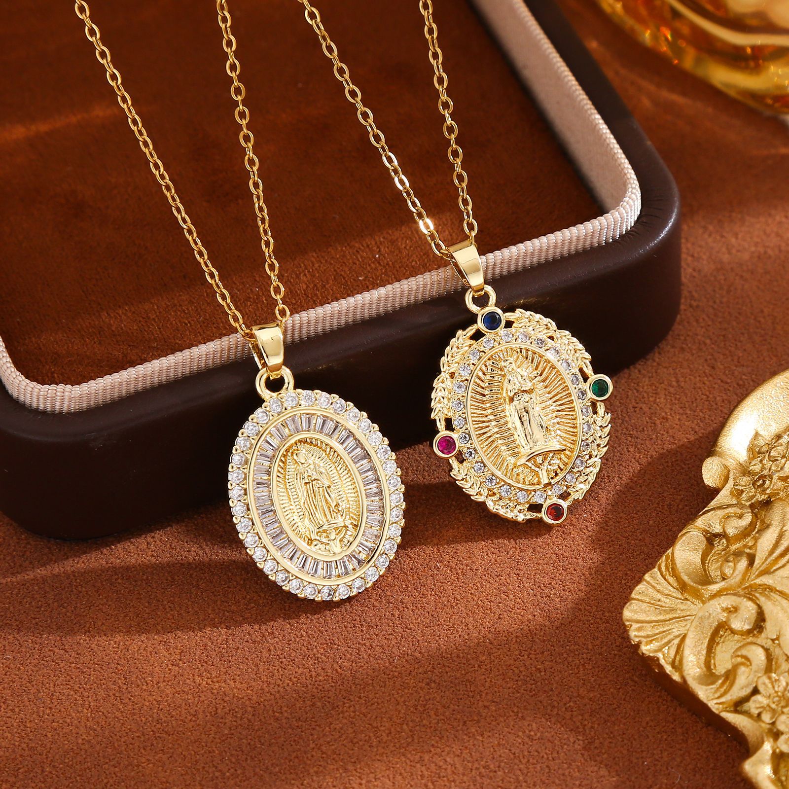 Cross-border new Zircon Virgin Mary Guadalupe pendant, women's European and American necklace diy accessory details Picture