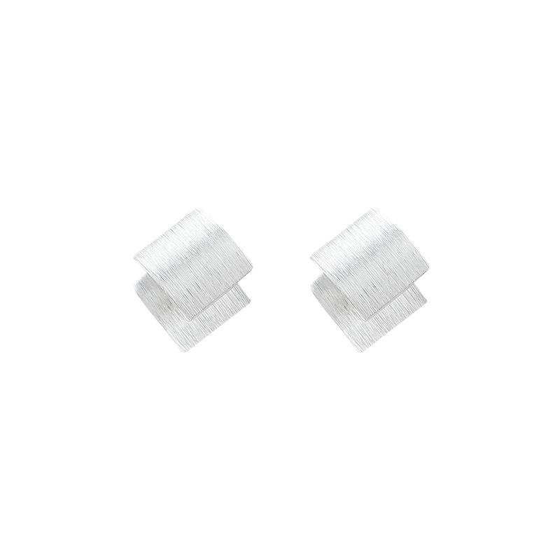 Korean-style double-layer square frosted earrings, a cold and unique female style with irregular metal brushed stud earrings, a versatile ear accessory Item Picture