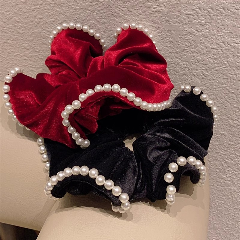 Velvet pearl large intestine hair tie for women, high-end look, bun hairstyle, ponytail, hair tie, updo, elegant headwear full figure