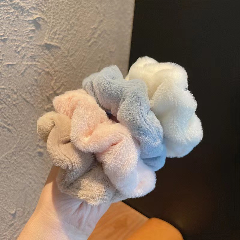 Autumn and winter plush large intestine hair bands, macaron hair bands, cute knotted plush hair ties, headbands, girlish heart hair accessories, fluffy full figure