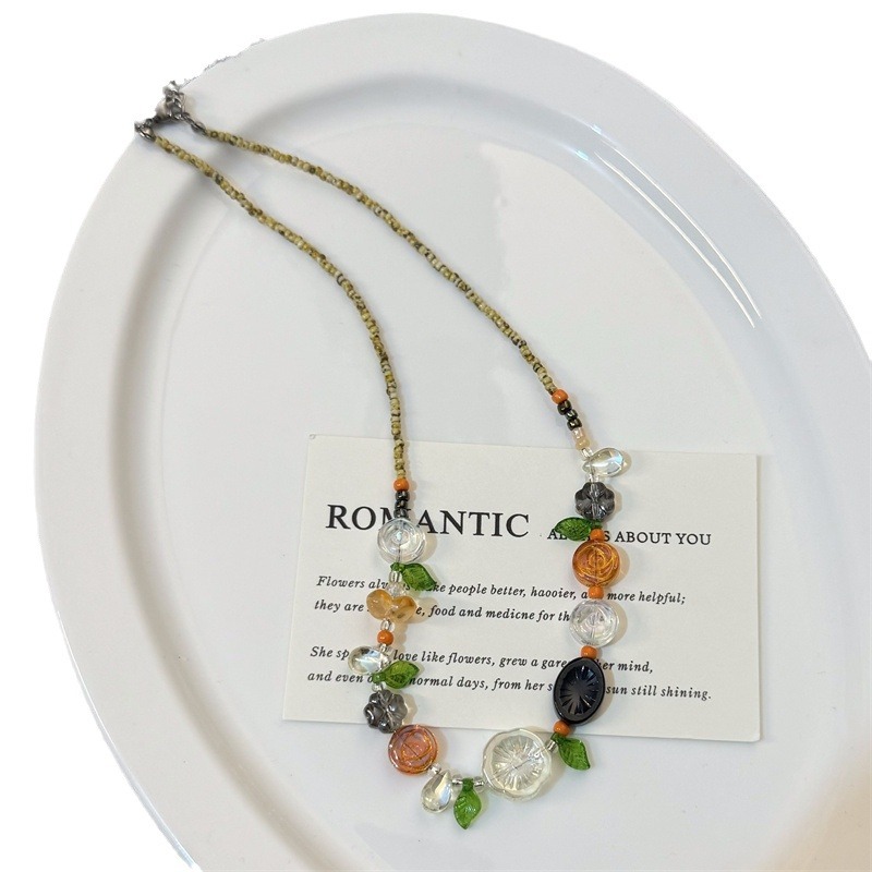 Hawaiian atmosphere, seaside island, forest-themed, niche accessories, plant leaves, fresh and delicate flowers, beaded necklaces for women Item Picture