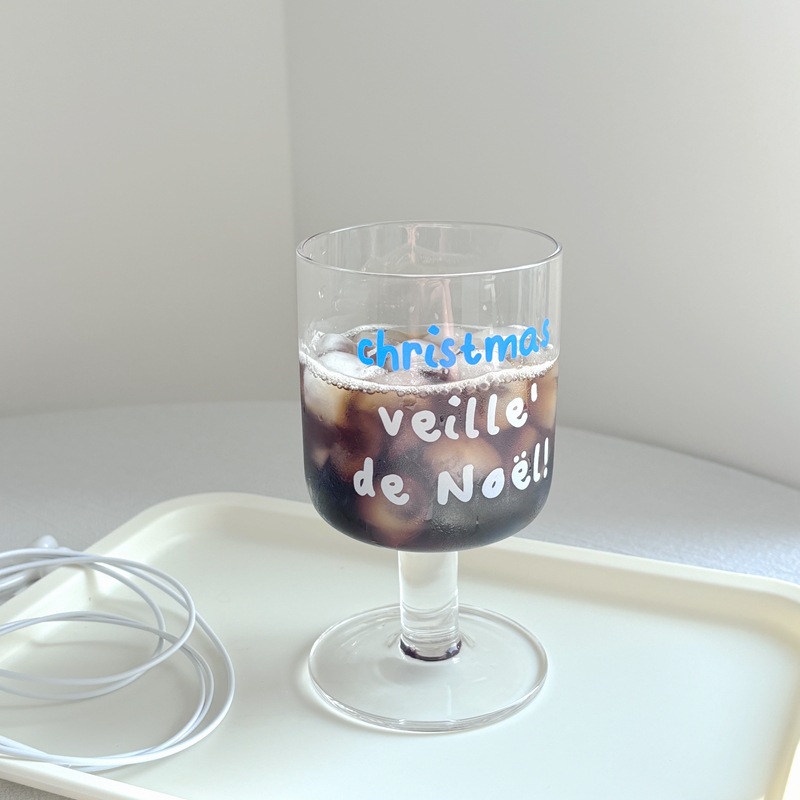 Cross-border homemade Ins-style tall glass Christmas-themed English glass, juice glass, red wine glass, breakfast glass details Picture