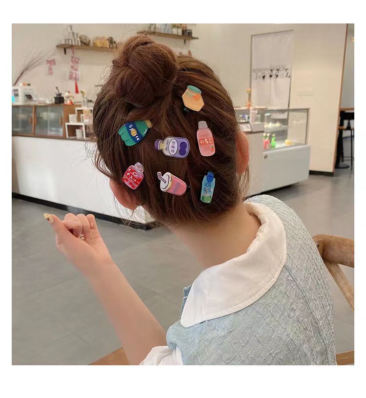 The new fruit soda drink with a duckbill clip is cute and sweet, with a girlish heart. The student side clip is a bangs clip hair accessory details Picture