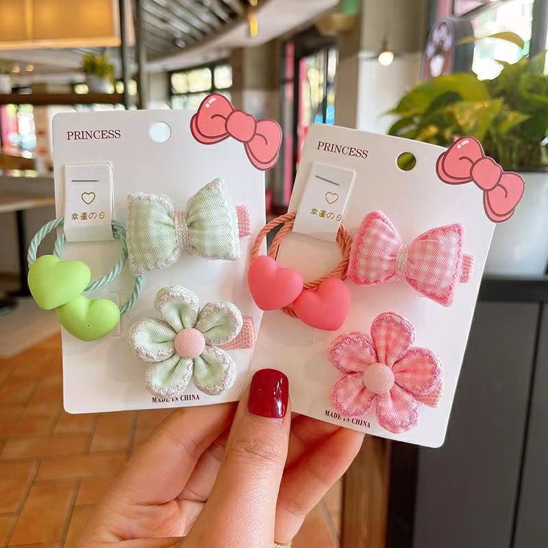 Girls' bow hair accessory, children's hair tie, hair band, baby hair band, hair clip set, hair clip, no hair damage full figure