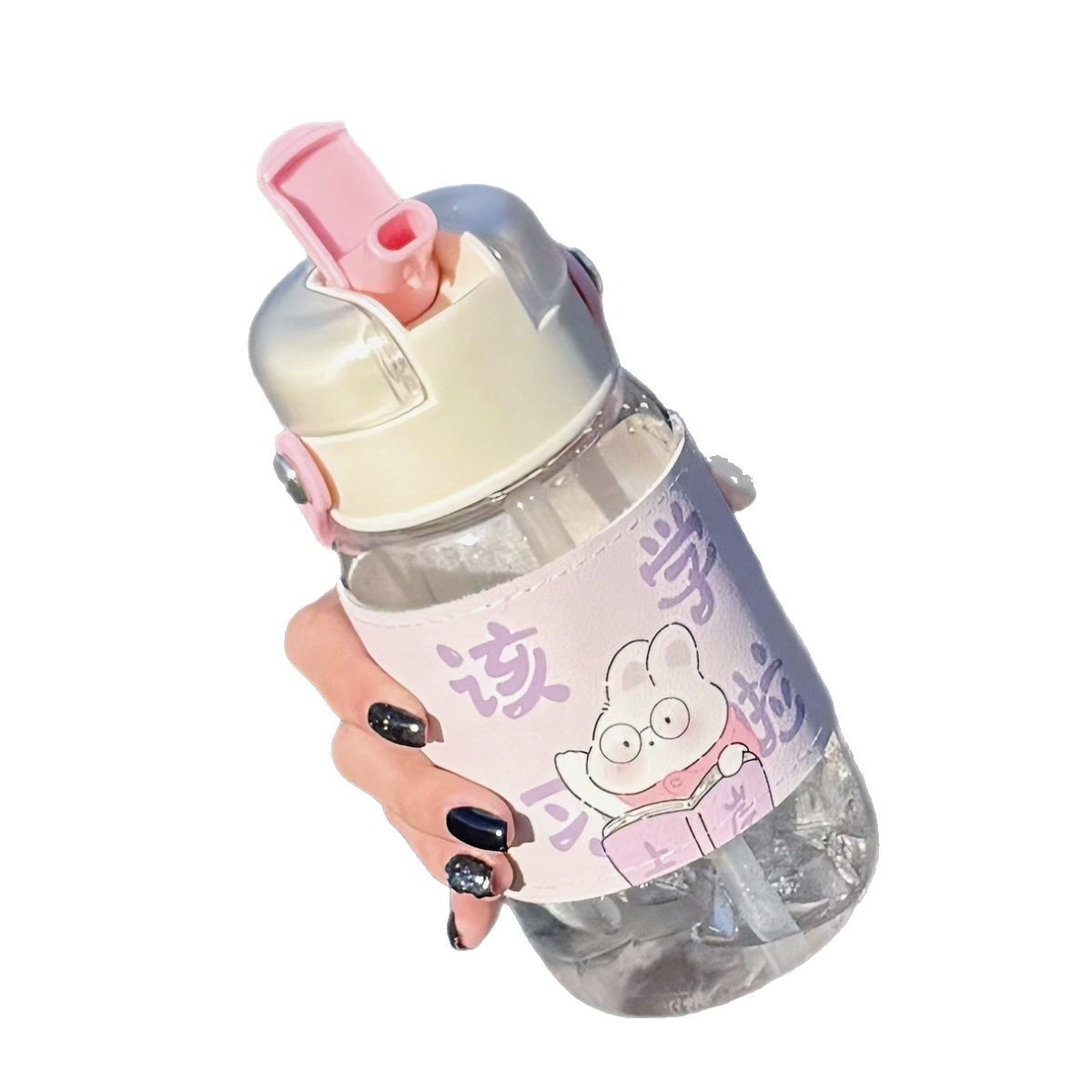 Cute girl straw double drinking cup, high appearance level, portable for work, niche and non-identical cartoon plastic cup Item Picture