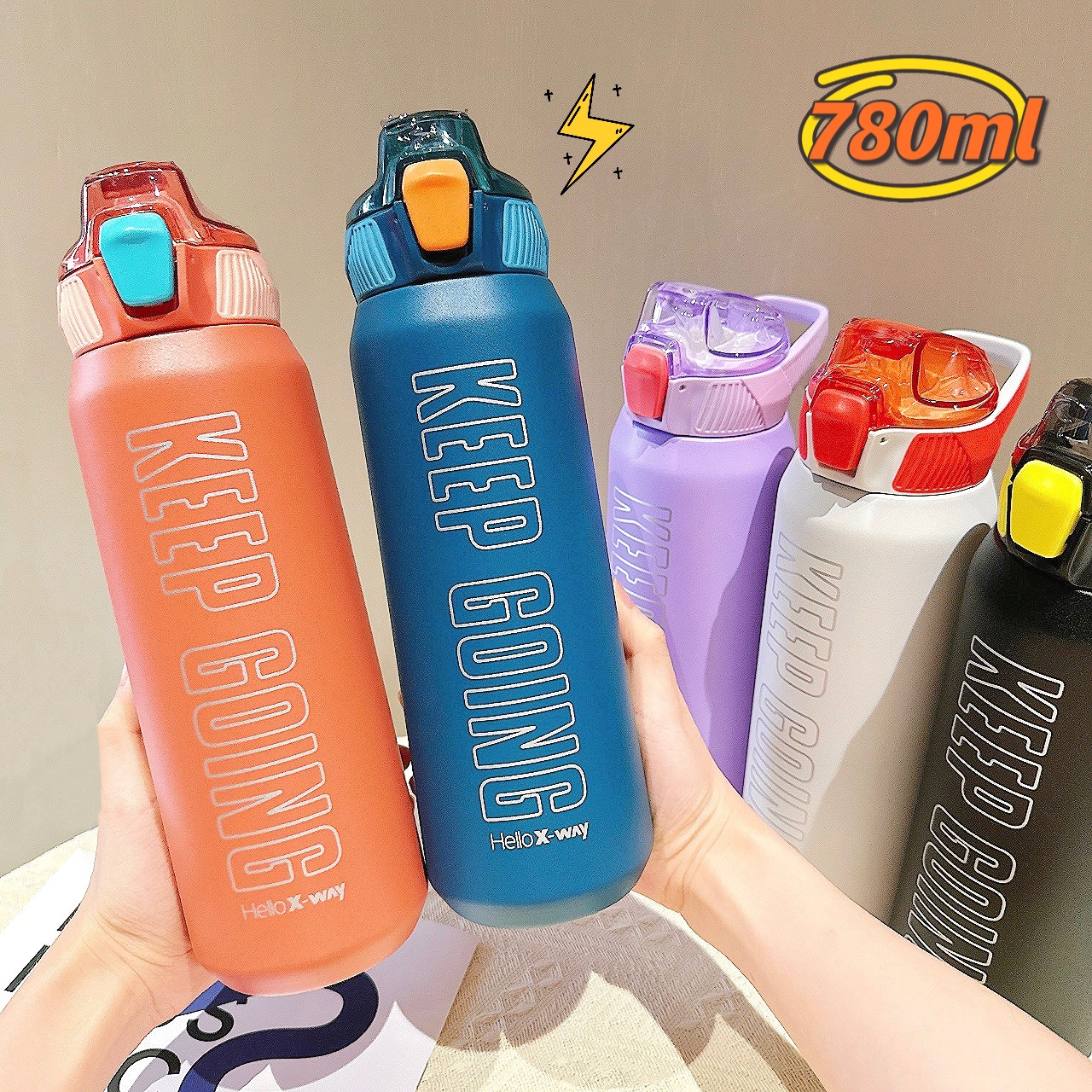 Sporty outdoor insulated cup, trendy, simple and fashionable straw cup, straight large-capacity fitness couple stainless steel water cup full figure