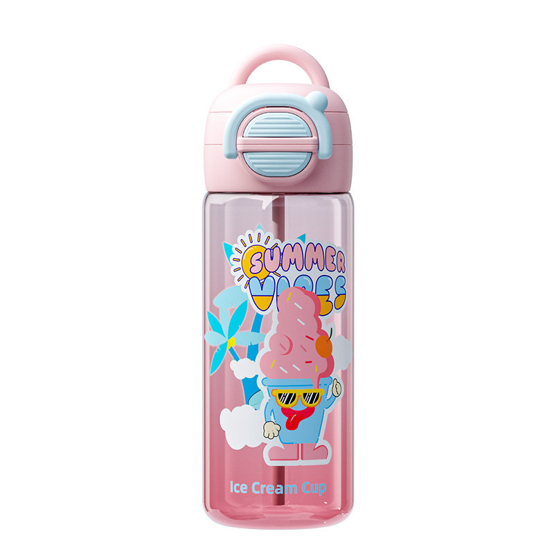 Large-capacity student and children's water cups, summer portable water bottles with straws, plastic cups, popular cartoon outdoor cups Item Picture