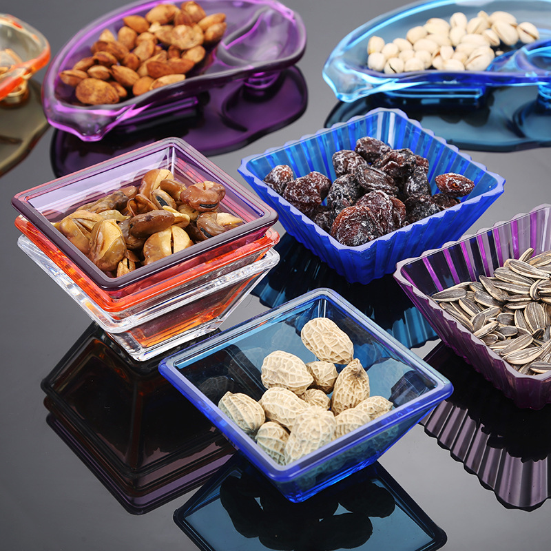 Acrylic snack plates, plastic snack plates for bars and KTVS, round snack plates, square dried fruit plates, household small fruit plates details Picture
