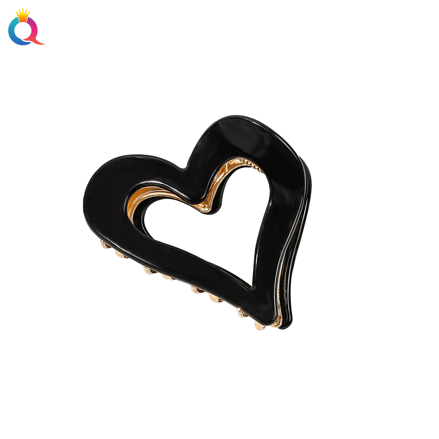 Qiyue acetate alloy heart-shaped hair clips, high-end grab clips, ins shark clips, ponytail curls, grab hair accessories wholesale Item Picture