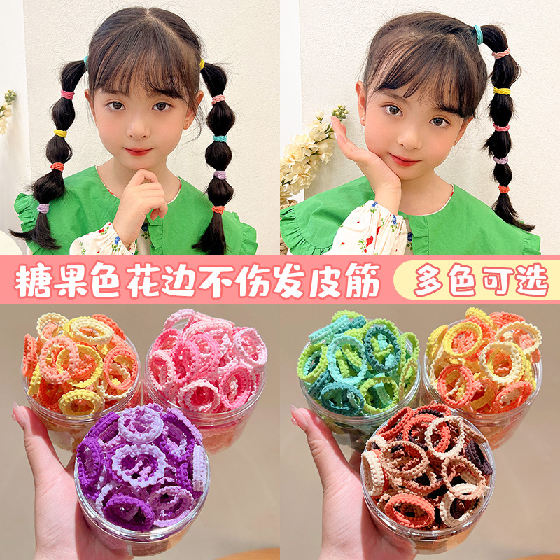 Children's hair ties are not harmful. Colorful canned lace rubber bands, girls' high-elasticity hair ties, baby headbands details Picture