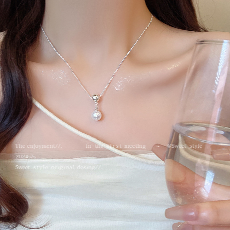 Pearl pendant necklace, women's light luxury, niche and high-end collarbone chain, 2024 bestseller, elegant neckchain accessory wholesale Specification drawing