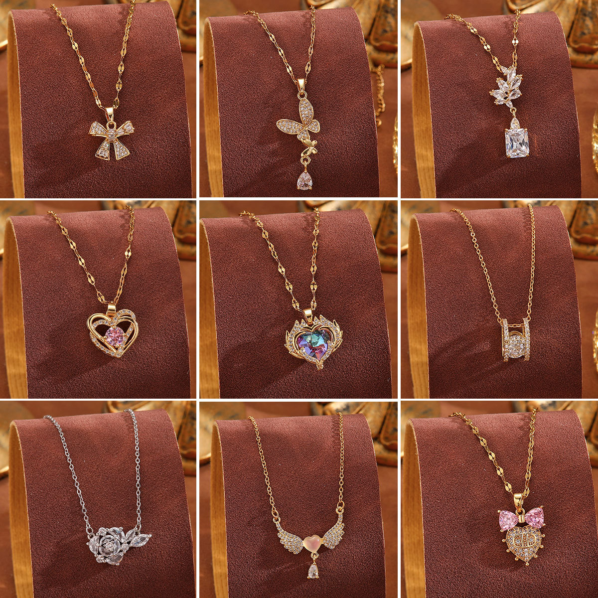 Cross-border best-selling butterfly titanium steel necklace for women, studded with diamonds, exudes an exquisite and light luxury feel. It is a diamond-encrusted collarbone chain accessory that does not fade full figure