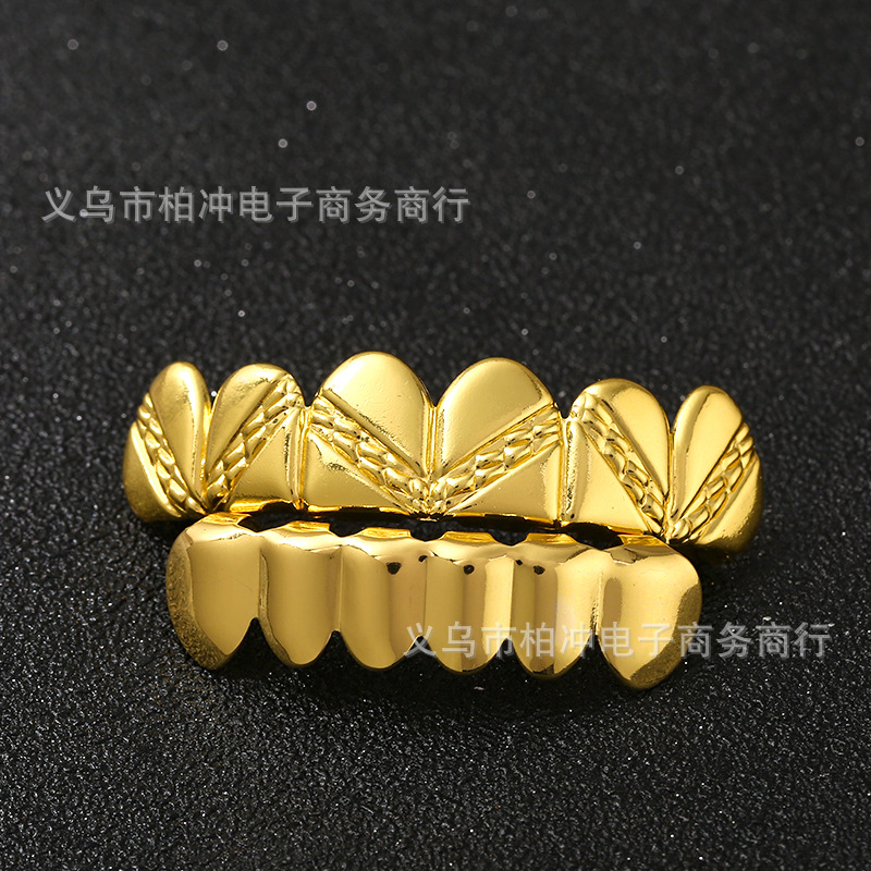 Hip-hop Tiger Tooth Halloween Costume Party Hip-hop Braces Accessory Real Gold Electroplated smooth twill style braces details Picture