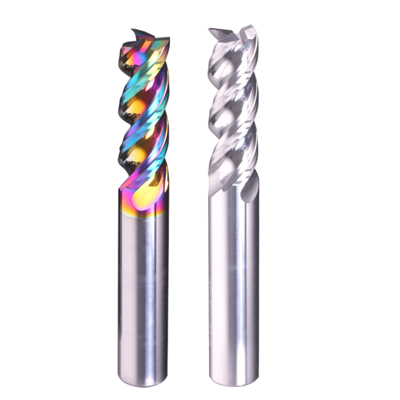 Tungsten steel end mill DLC seven-color coated cnc numerical control alloy flat tool, 3-edge U-shaped groove high-efficiency aluminum tool Item Picture
