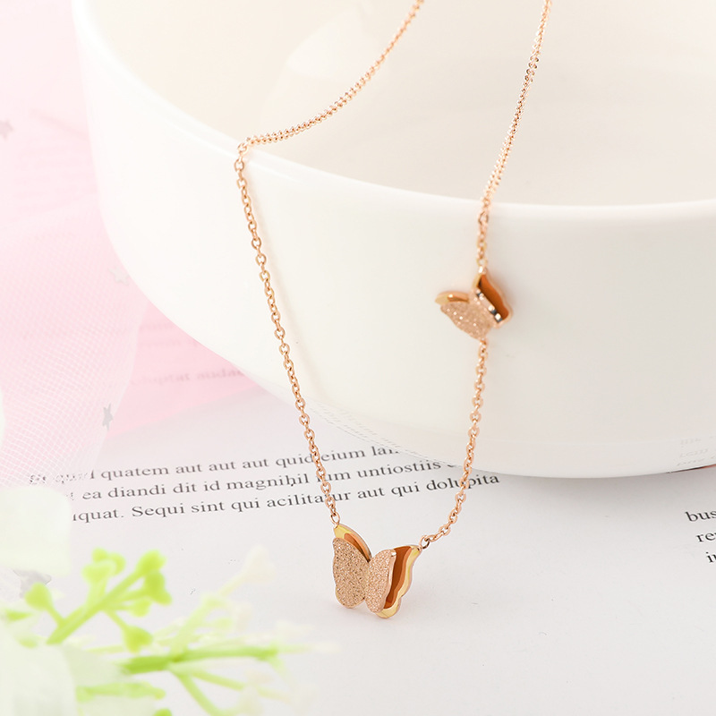 Titanium steel non-fading three-dimensional double-layer frosted butterfly necklace, fashionable and versatile for women, popular collarbone chain, light luxury accessory Application Scenario