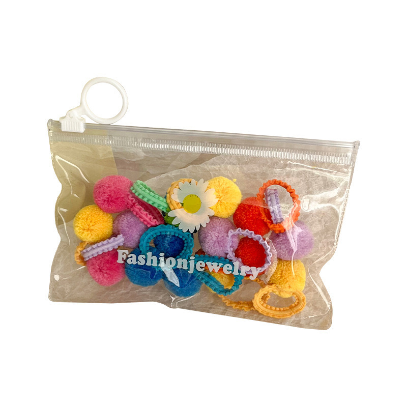 Cute plush hair ties for children in autumn and winter, baby hair ties with elastic bands that won't damage hair, small and colorful pom-pom hair ties Item Picture