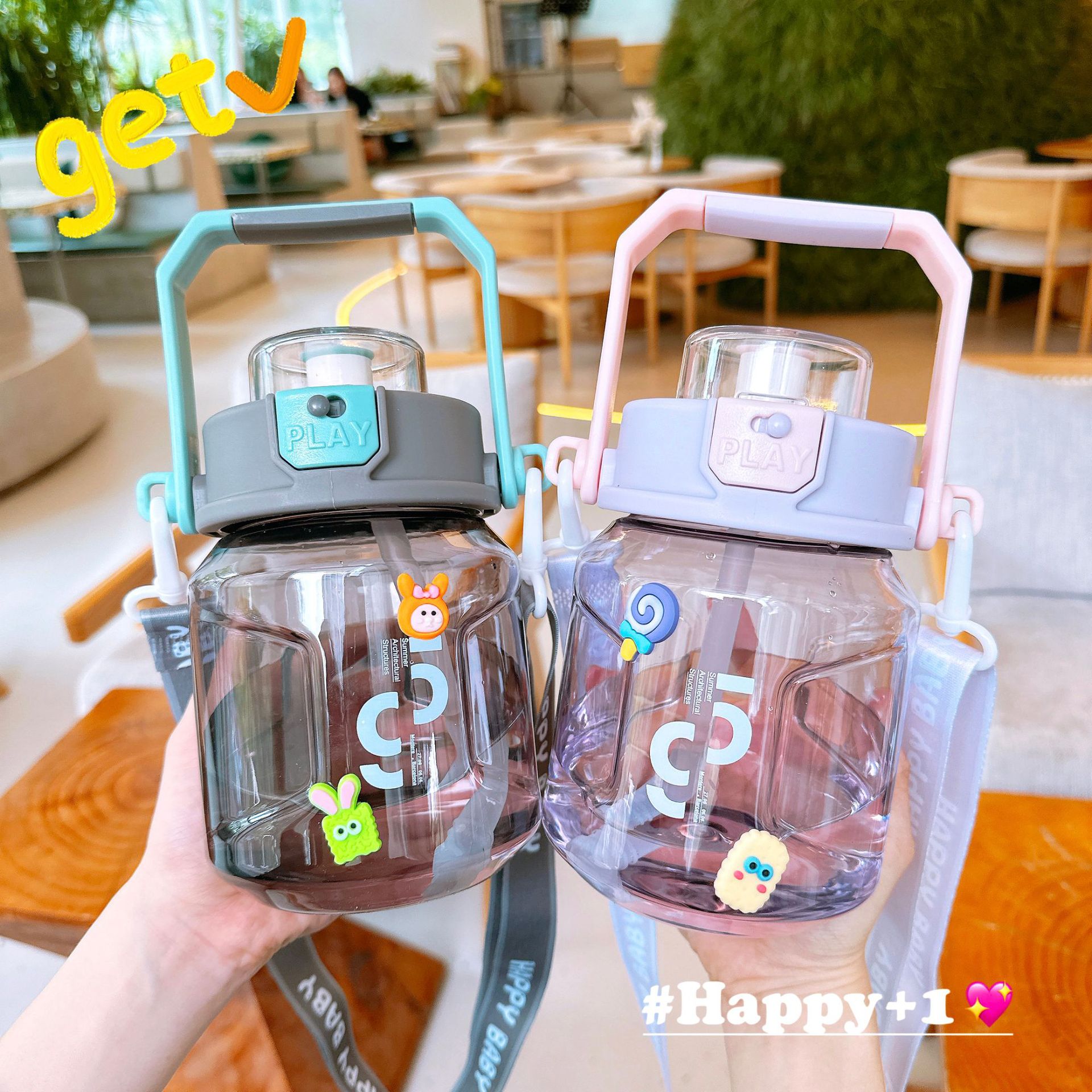 Creative new water bottle, summer portable and simple straw cup, large-capacity couple and student outdoor hand-held plastic cup Specification drawing