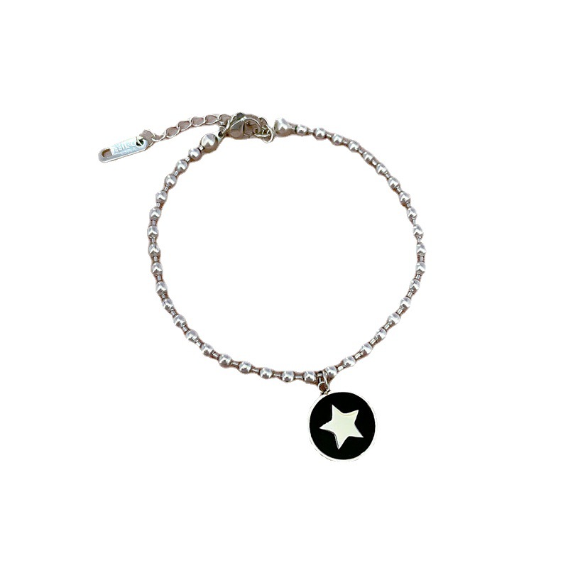 【 All-titanium Steel 】 Dongdaemun Personalized Round five-pointed star mother-of-pearl bracelet, a retro best friend of a female Internet celebrity Item Picture