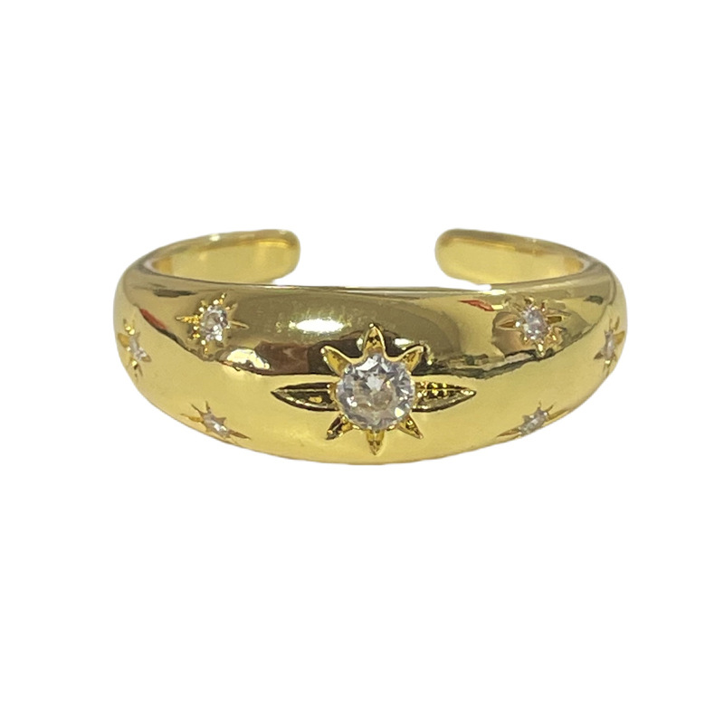 New Chinese-style national trend starlight micro-inlaid open ring for women, simple, sweet and cool star style, versatile and niche food ring Item Picture