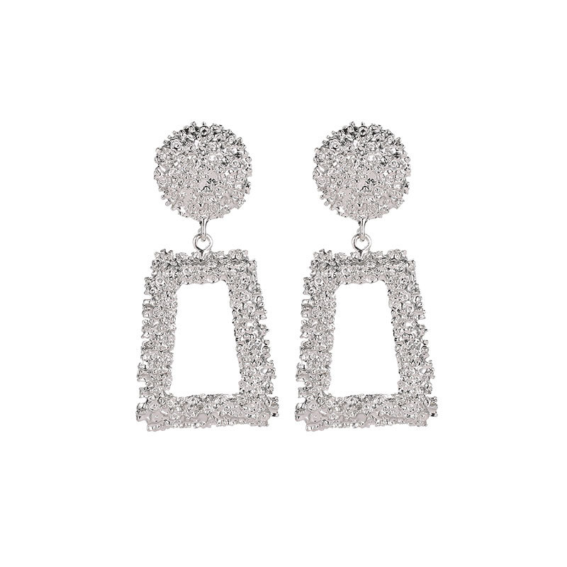 European and American exaggerated and grand frosted trendy geometric earrings, creative and individual embossed trapezoidal long metal earrings Item Picture