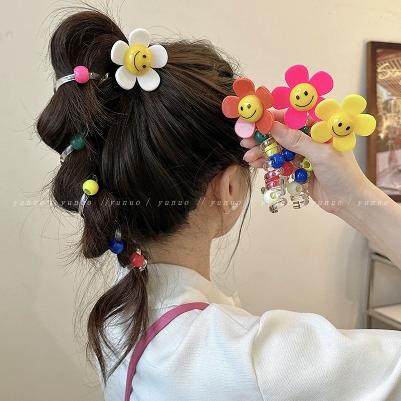 Sweet sunflower bubble braid hair braiding tool, ponytail hair tie 2024 new style, high-end telephone line hair band for women Specification drawing