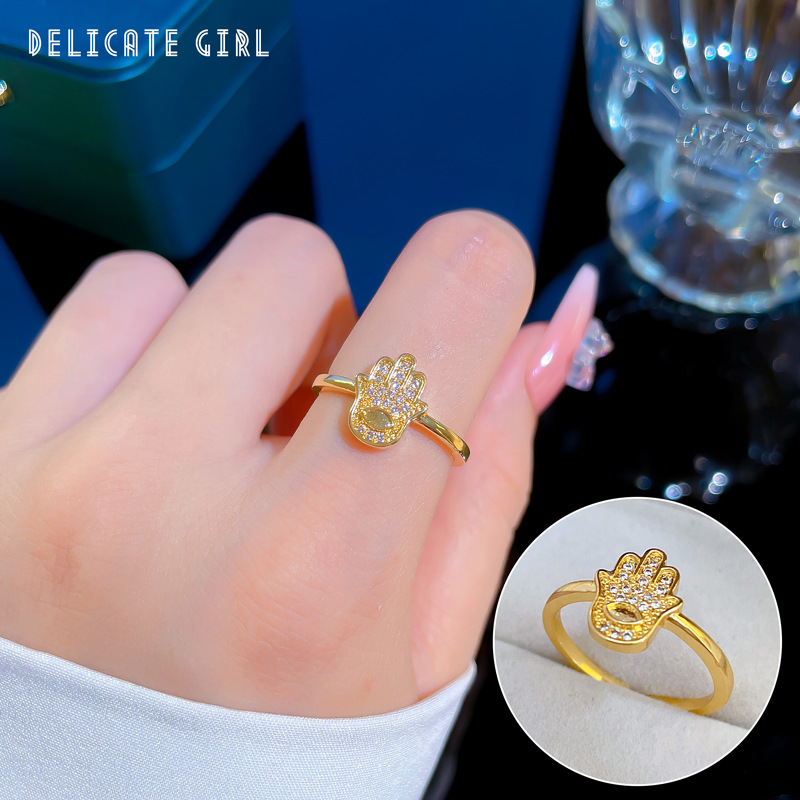 【 Real Gold 】 Korean version full diamond palm ring with adjustable opening, simple jewelry, Japanese-style ring couple rings full figure
