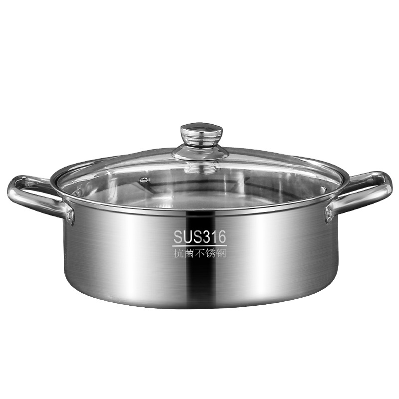 Stainless steel hot pot, household induction cooker, single pot, cross-border hot pot basin, large pot for boiling, food grade Item Picture