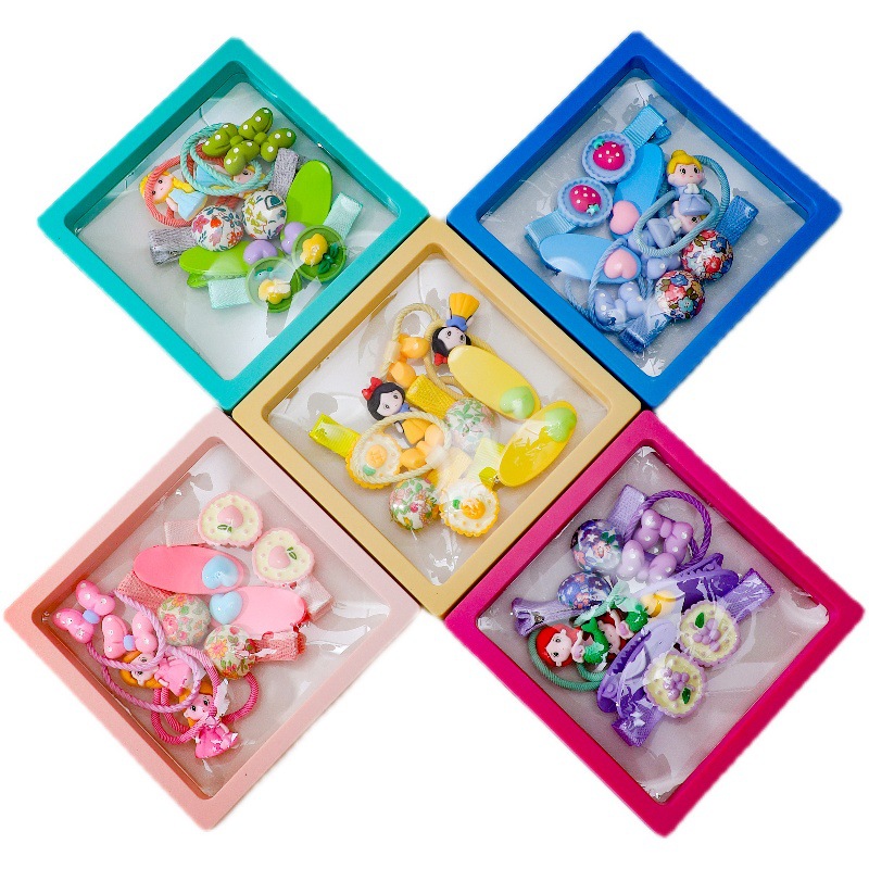 New version of children's hair clips and hair ties, fully wrapped fabric clips, Korean sweet princess bow tie hair ties, girls' set hair accessories Item Picture
