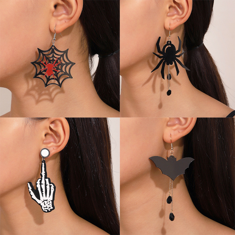 New Halloween earrings, female gothic dark bat spider pumpkin skull earrings, cross-border festival earrings details Picture
