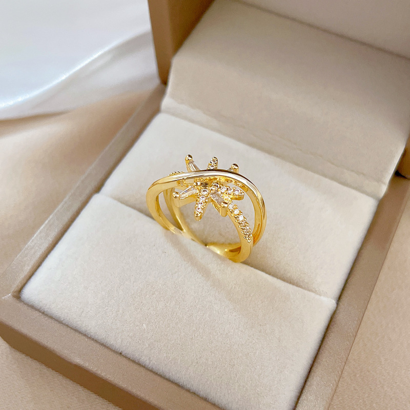 【 Real gold electroplating 】 Open starry light female fashion micro-inlaid light luxury ring index finger ring, the same style as Internet celebrities, cold style details Picture