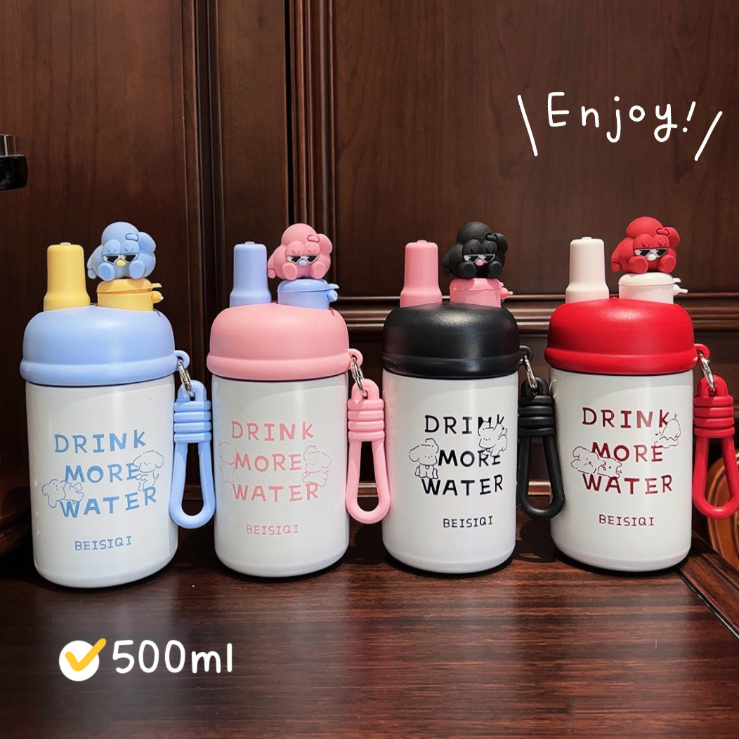 Cartoon student flower tea insulated cup, Korean version, high appearance level portable straw cup, girls' vacuum stainless steel water cup wholesale details Picture