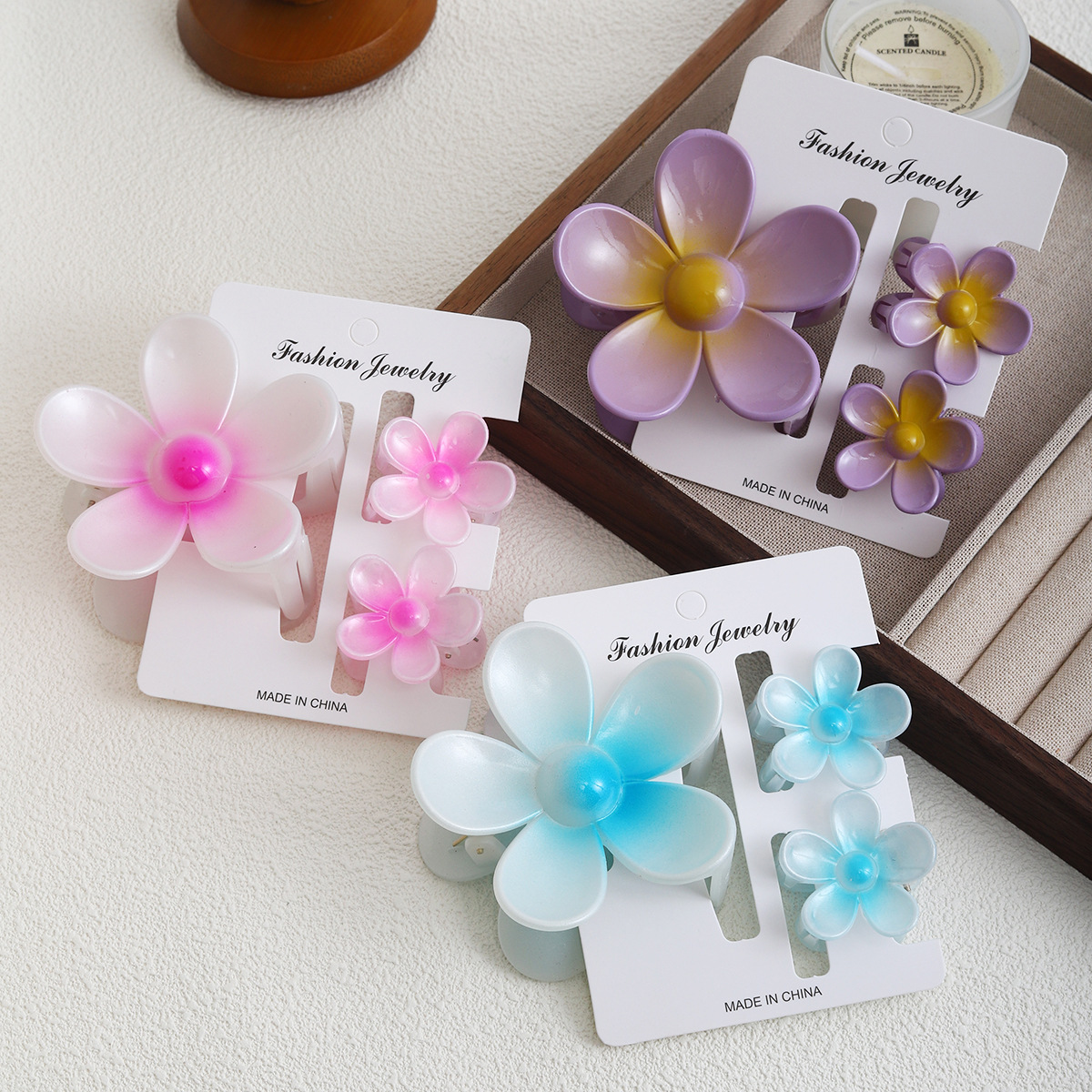 Super fairy has a ponytail flower hair clip at the back of her head, a shiny headwear clip on the side, and a simulated flower shark clip hair clip accessory full figure