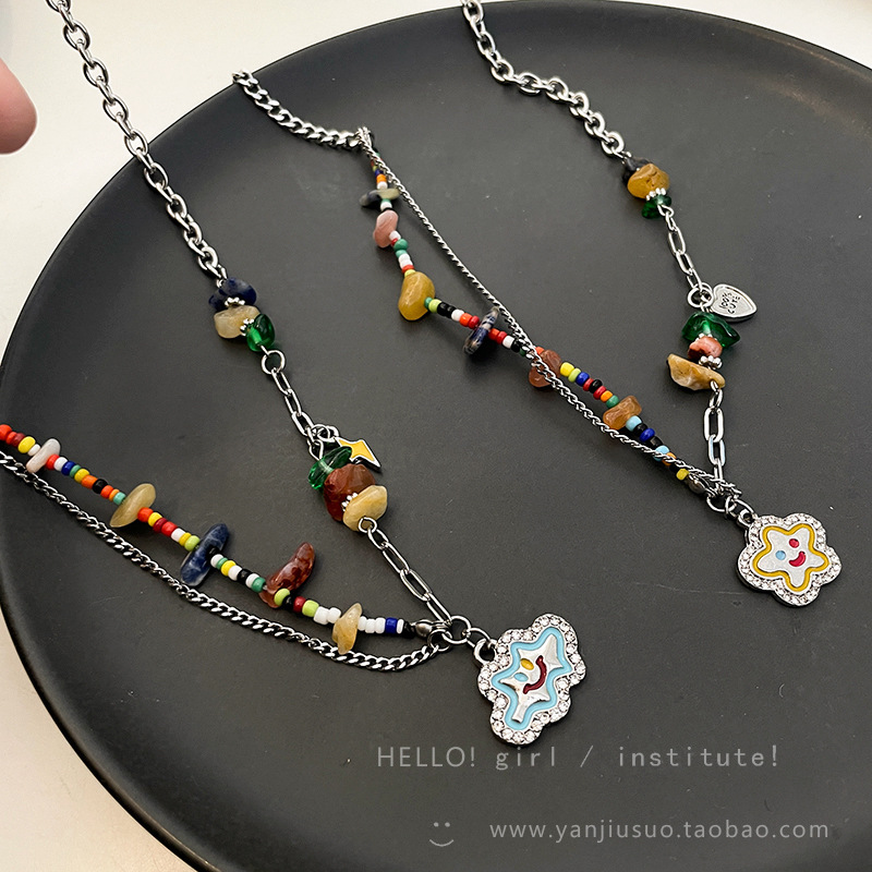 Light luxury and niche summer colorful dopamine titanium steel necklace for women 2023 new style, fashionable and high-end design sense collarbone chain Application Scenario