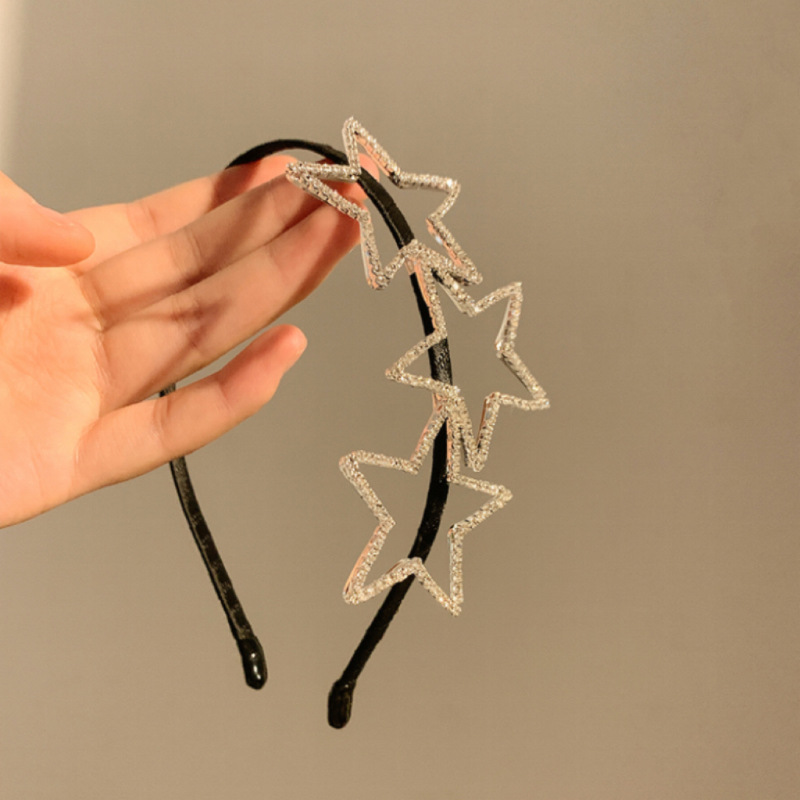 y2k~ Hollowed-out full diamond five-pointed star hairband for women, exquisite, simple, sweet and cool, popular online celebrity hairpin, versatile fine headband hair accessory details Picture