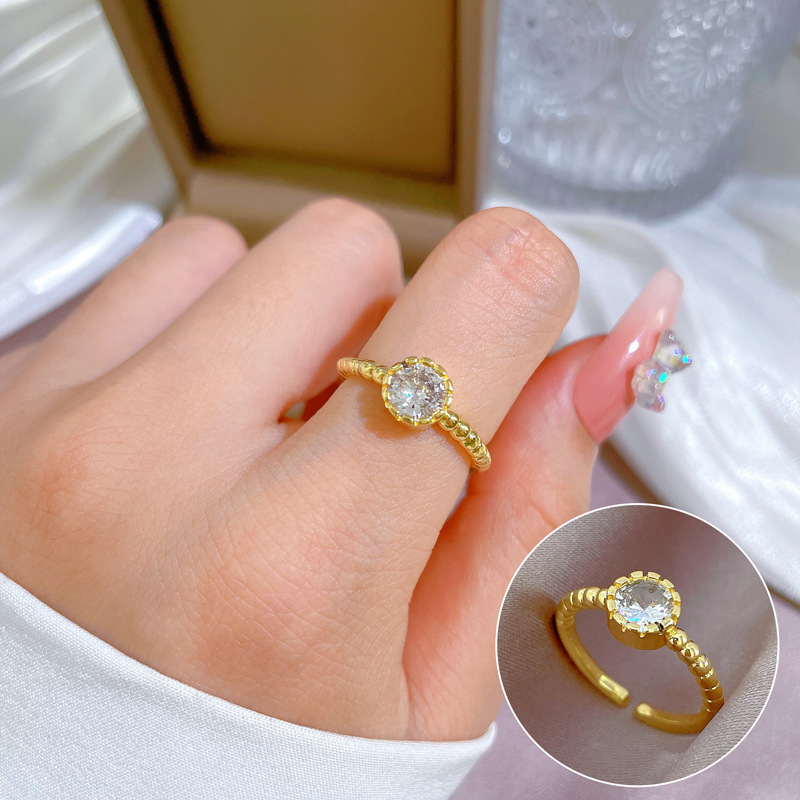 【 Real Gold 】 Minimalist Zircon open-top ring for women, a niche Japanese and Korean index finger ring with a simple design sense, a social media sensation full figure