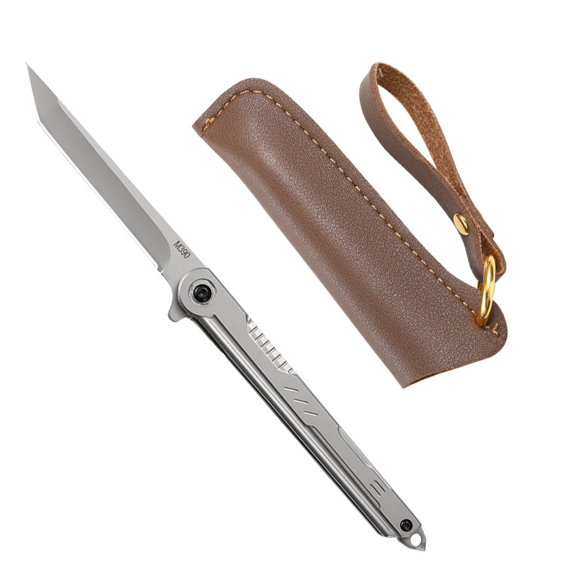 Shenbi M390 steel feather pattern folding knife, outdoor camping pocket knife, portable fruit knife, high-hardness folding knife Item Picture