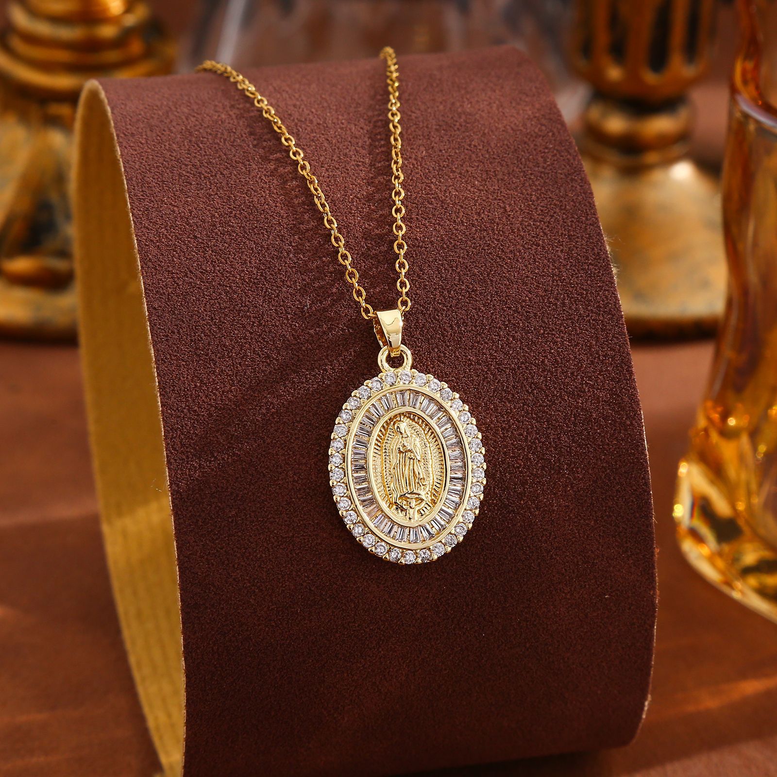 Cross-border new Zircon Virgin Mary Guadalupe pendant, women's European and American necklace diy accessory full figure