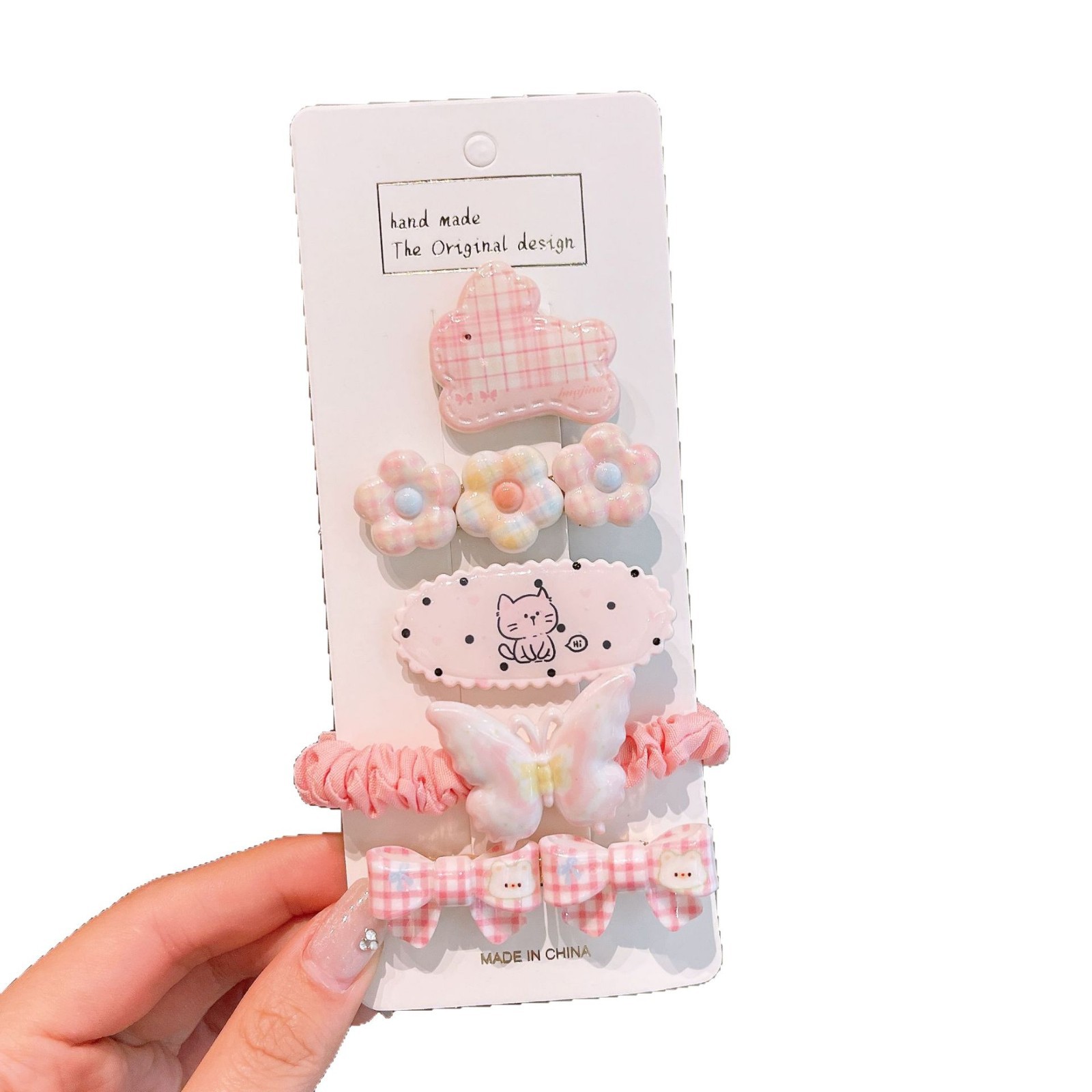 New children's checkered butterfly hair clips and hair bands, sweet and girlish, high appearance level, versatile bangs, side clips, hair clips and hair accessories Item Picture