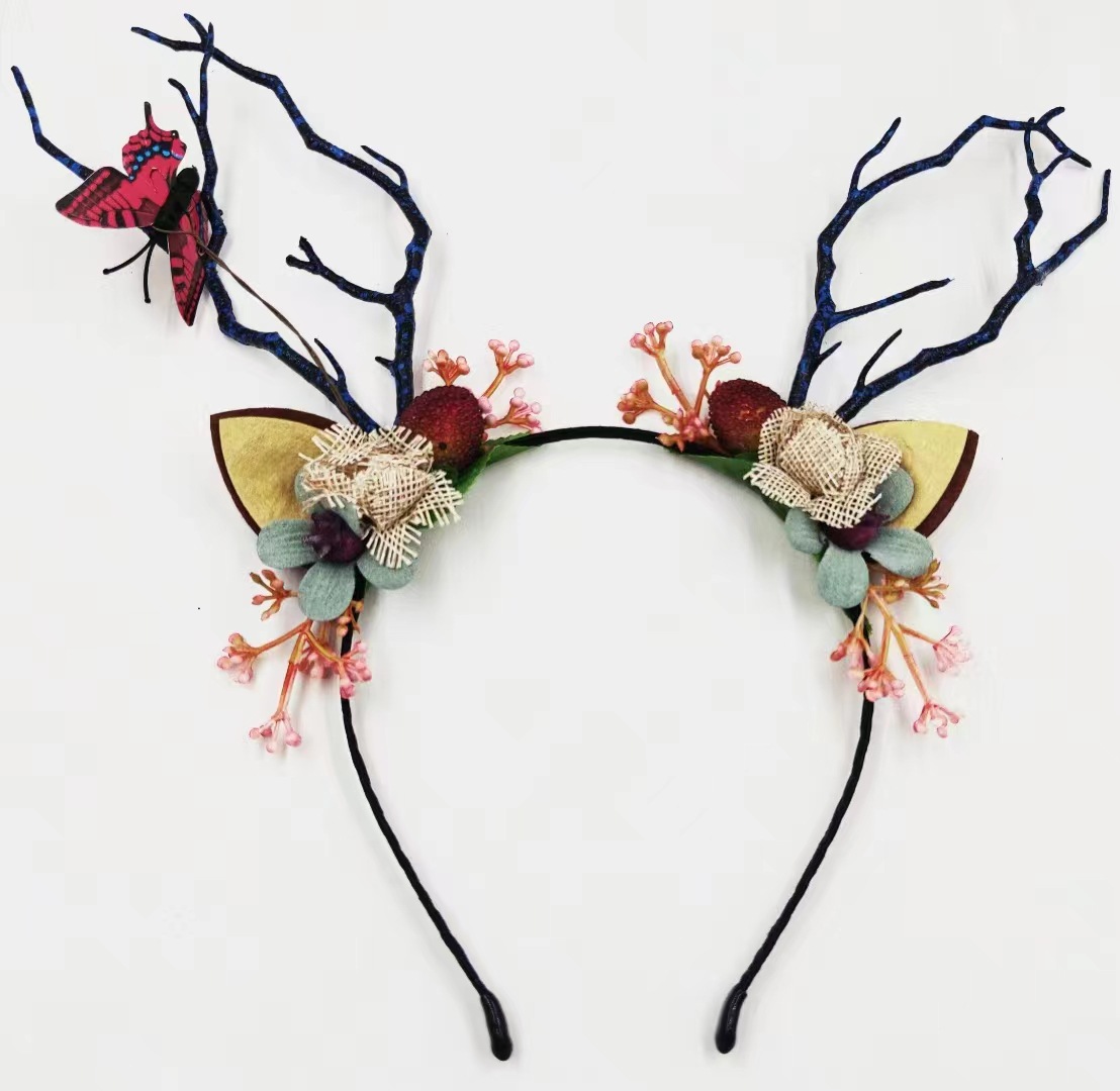 Christmas headwear, antler headband, fairy forest style, super fairy hair accessory, hair clip, elk headband, bangs, internet-famous hair clip details Picture