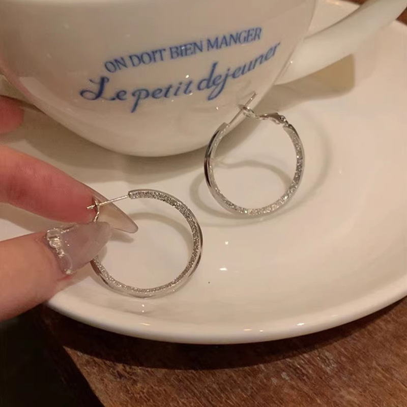 Japanese and Korean style versatile and dazzling large circle earrings, women's niche European and American cross-border high-end earrings, plain ring stud earrings Specification drawing