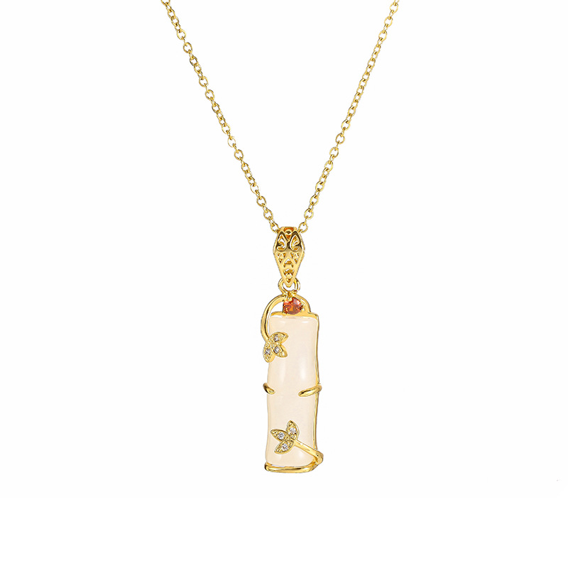 White jade imitation 18k gold-plated simple bamboo joint pendant titanium steel necklace, women's Instagram personality continuous promotion blessing necklace Item Picture
