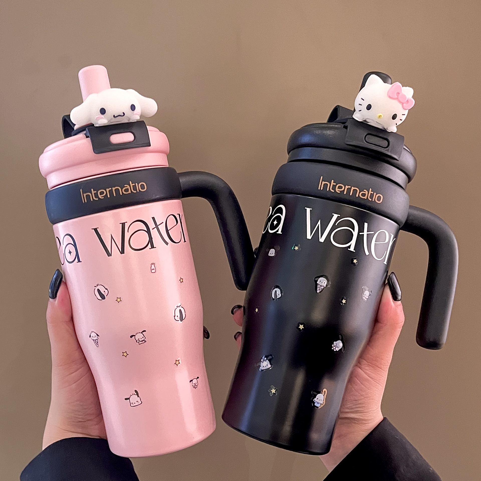 Simple 304 stainless steel insulated cup, large-capacity coffee cup for men and women, high appearance level, with handle, straw and water cup full figure