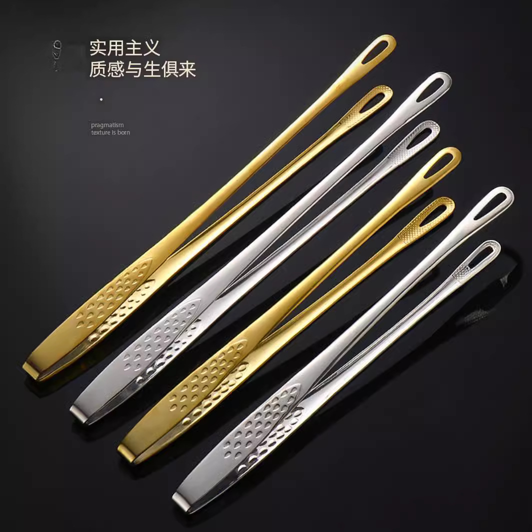 Korean barbecue tongs, 304 stainless steel barbecue tongs, steak tongs, buffet barbecue tongs, golden extended cooking tongs Application Scenario