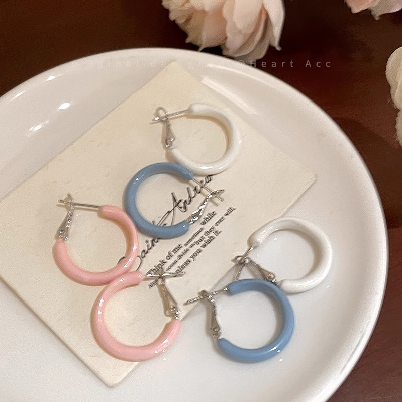 Summer dopamine color-blocking oil-drop plain ring earrings, women's light luxury and high-end style, stud earrings, earrings, ear rings, ear buckles Specification drawing