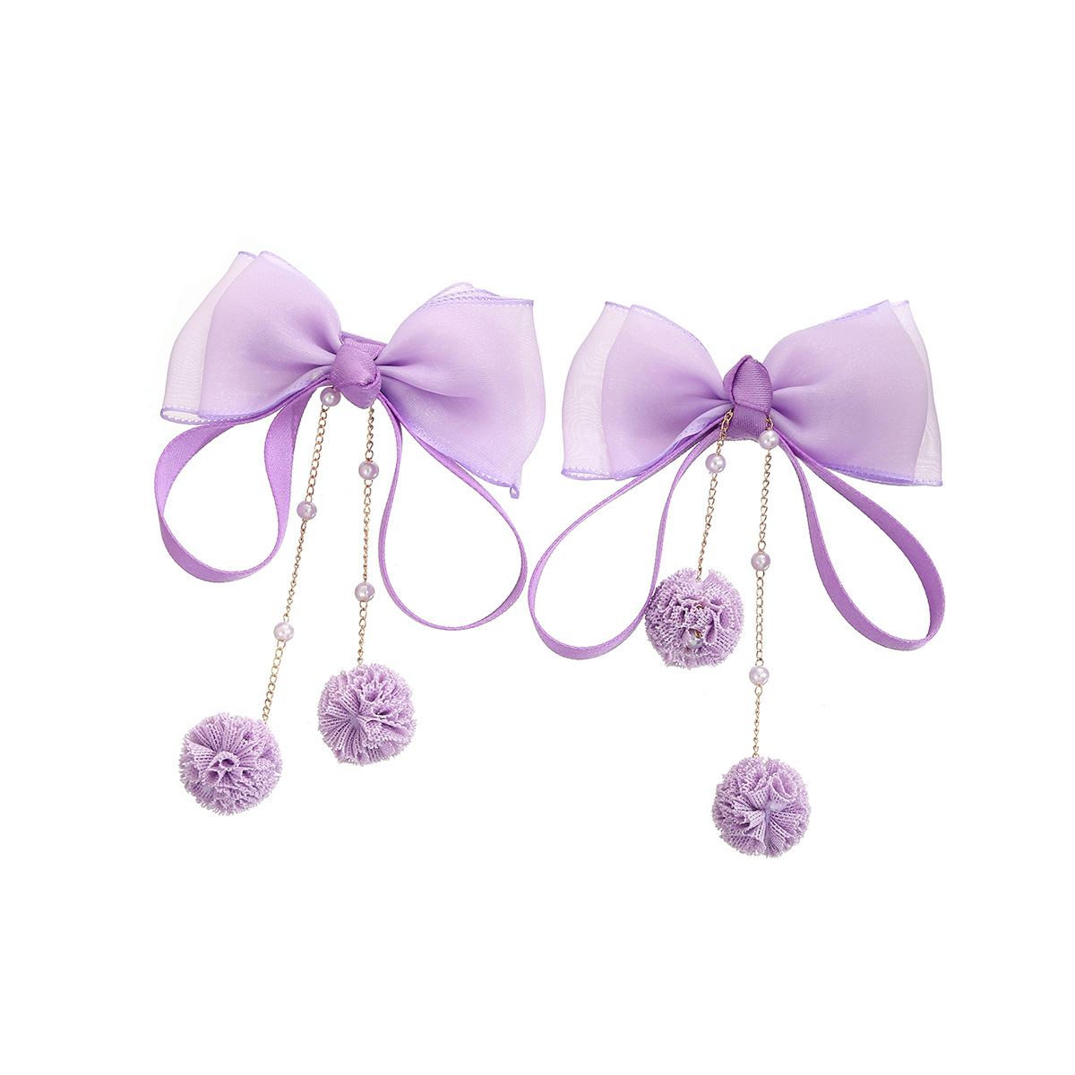 Super fairy children's pearl pendant hairpin, high appearance level bow ribbon, little girl hairpin, jelly gauze princess headwear Item Picture