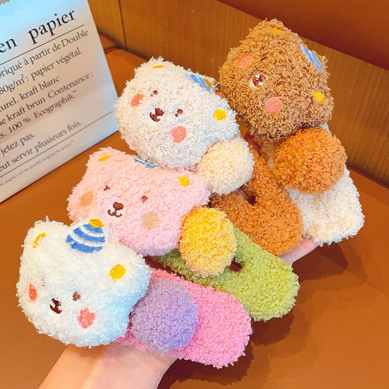 Colorful lambskin three-dimensional bear, large duckbill clip, sweet and cute hair clip, side bangs clip, headwear, hair accessory for women details Picture