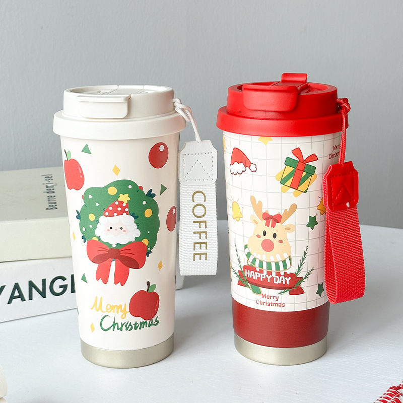 Christmas coffee cup gifts for girls, high-quality stainless steel cups, cartoon student elk insulated cups Specification drawing