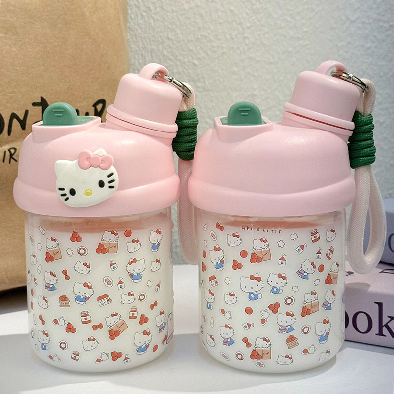 Summer water cup for girls, small and cute new ins sticker girls' drinking cup, portable double-drinking plastic cup details Picture