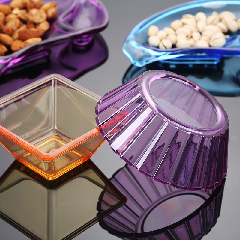 Acrylic snack plates, plastic snack plates for bars and KTVS, round snack plates, square dried fruit plates, household small fruit plates Specification drawing